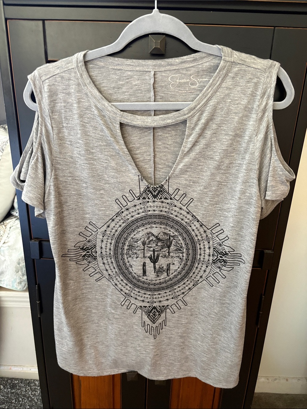 Gray Cold-Shoulder Graphic Tee - Desert Medallion
